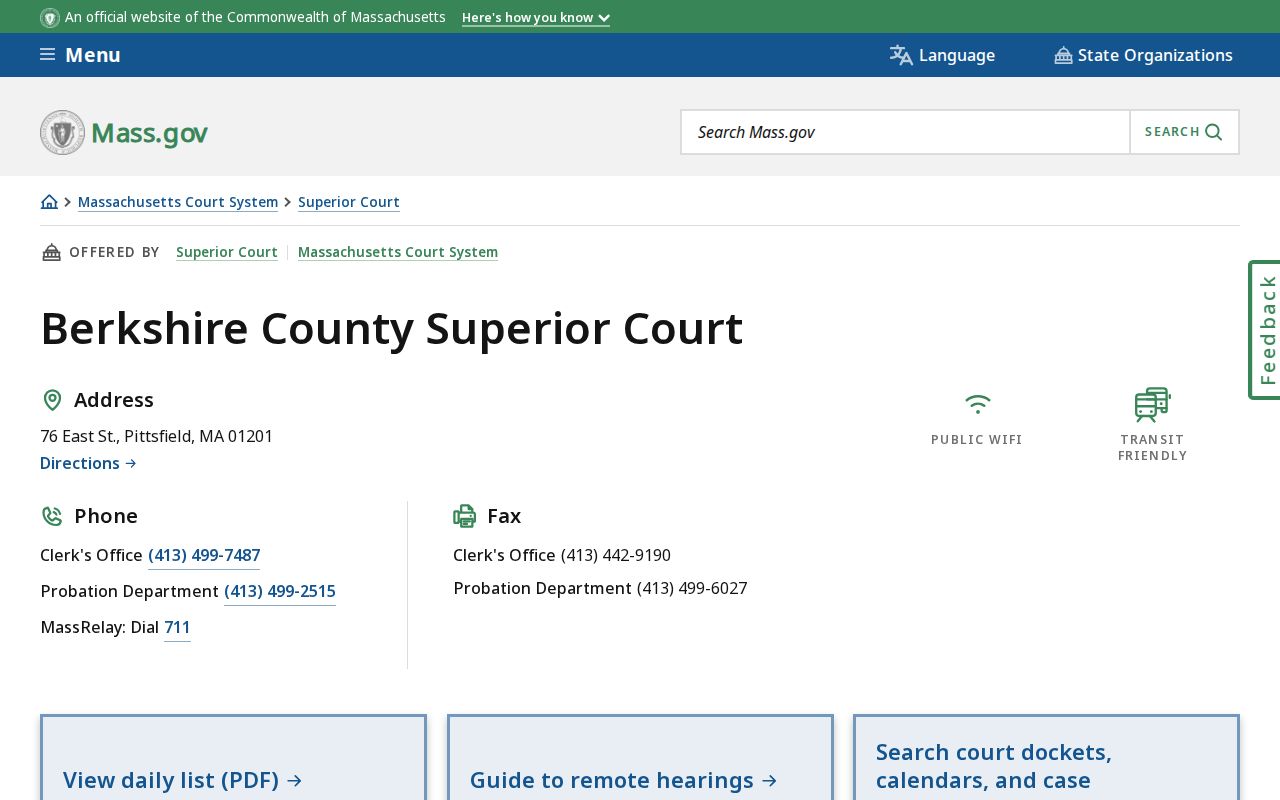 Berkshire County Superior Court contact page used for Berkshire County warrant records