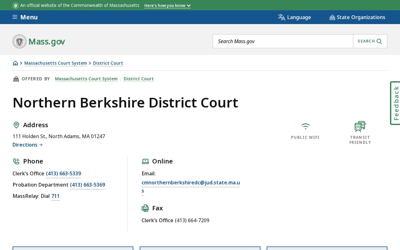 Northern Berkshire District Court location page for Berkshire County bench warrants