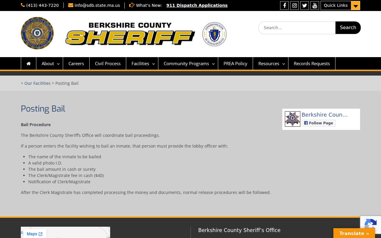 Berkshire County bail procedure checklist used after Berkshire County arrest warrants