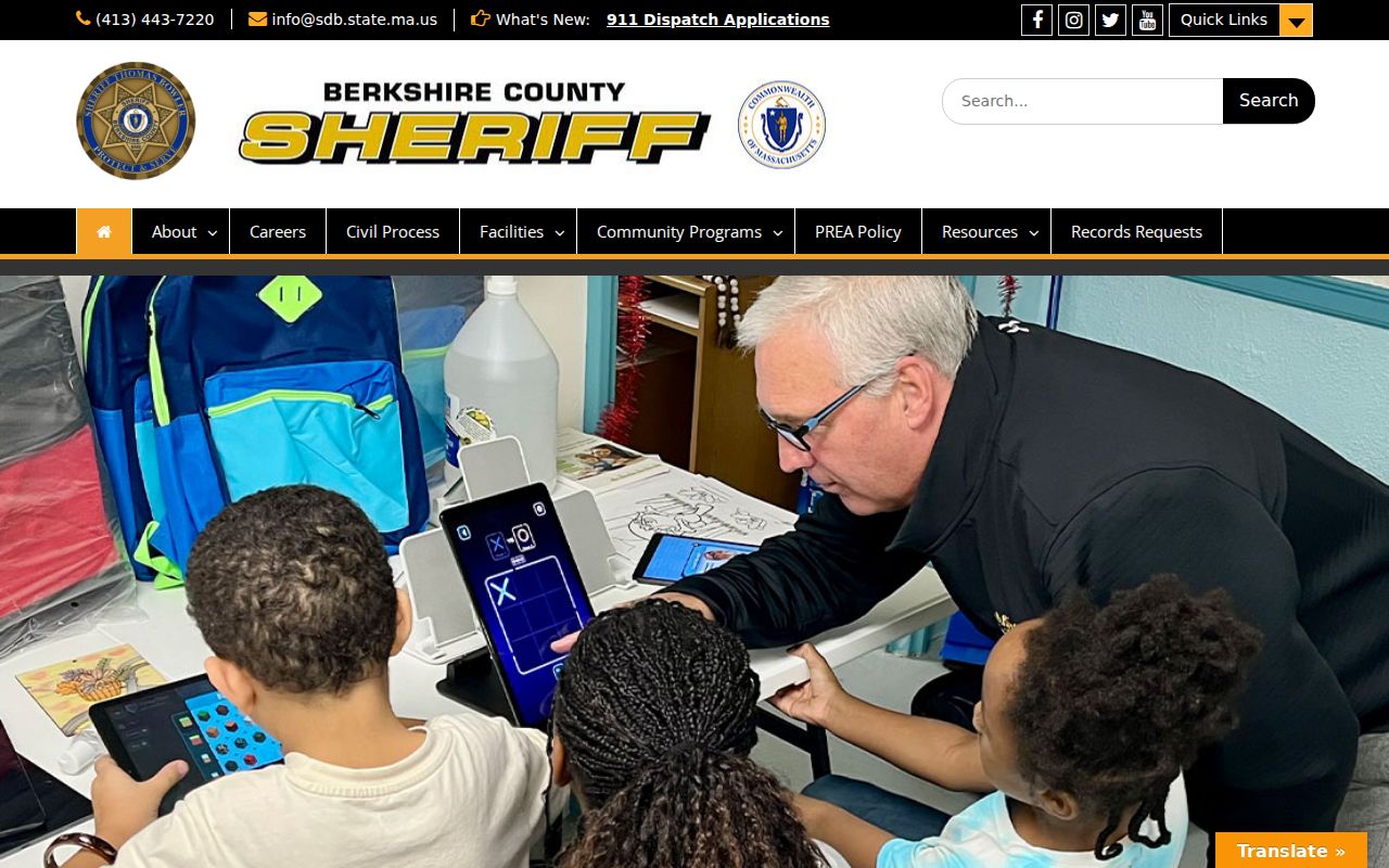 Berkshire County Sheriff home page navigation showing no Berkshire County active warrants list
