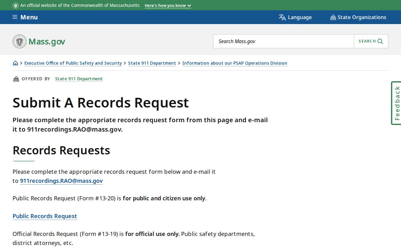 Massachusetts public records request form for Berkshire County warrant records