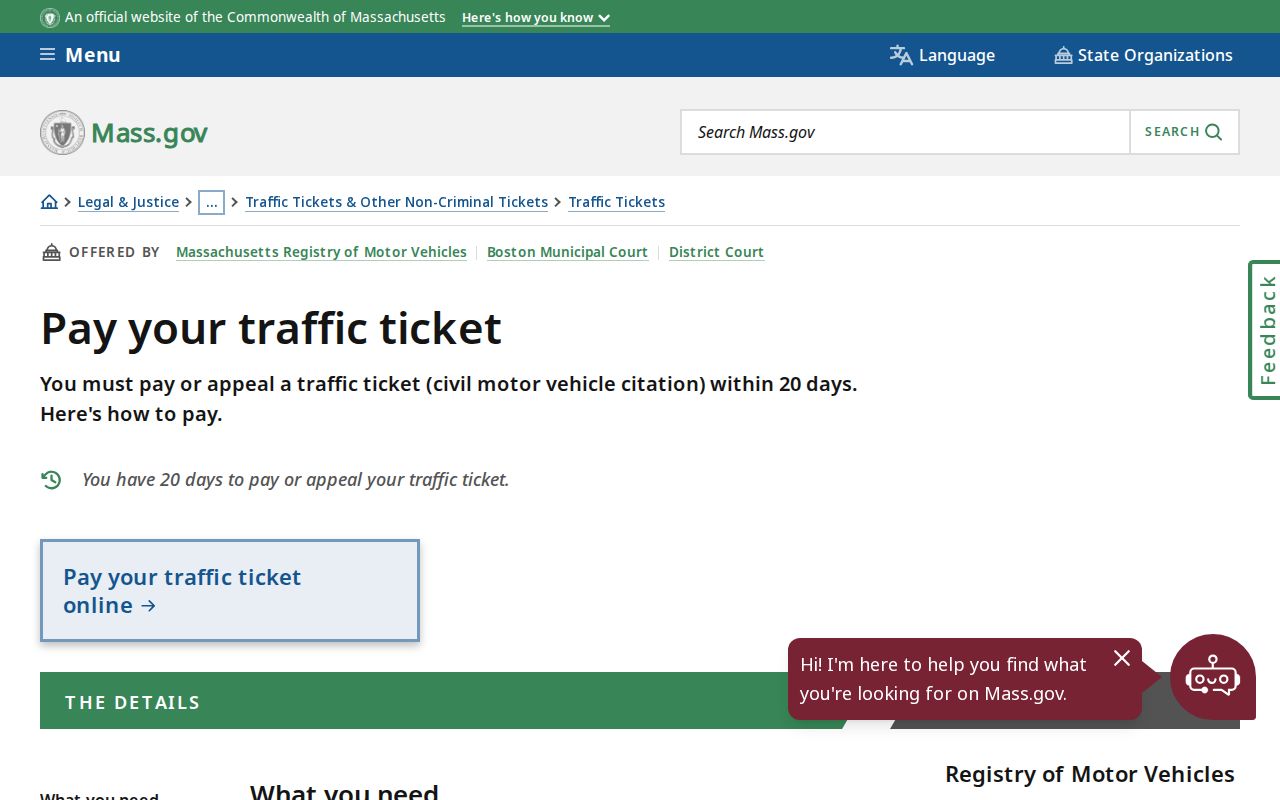 Massachusetts traffic ticket payment inputs used before checking Berkshire County traffic warrants