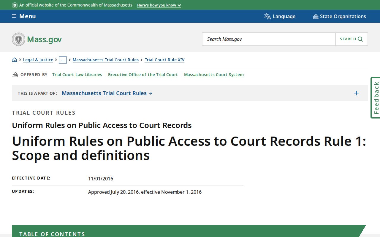 Public access rule page affecting Berkshire County active warrants records