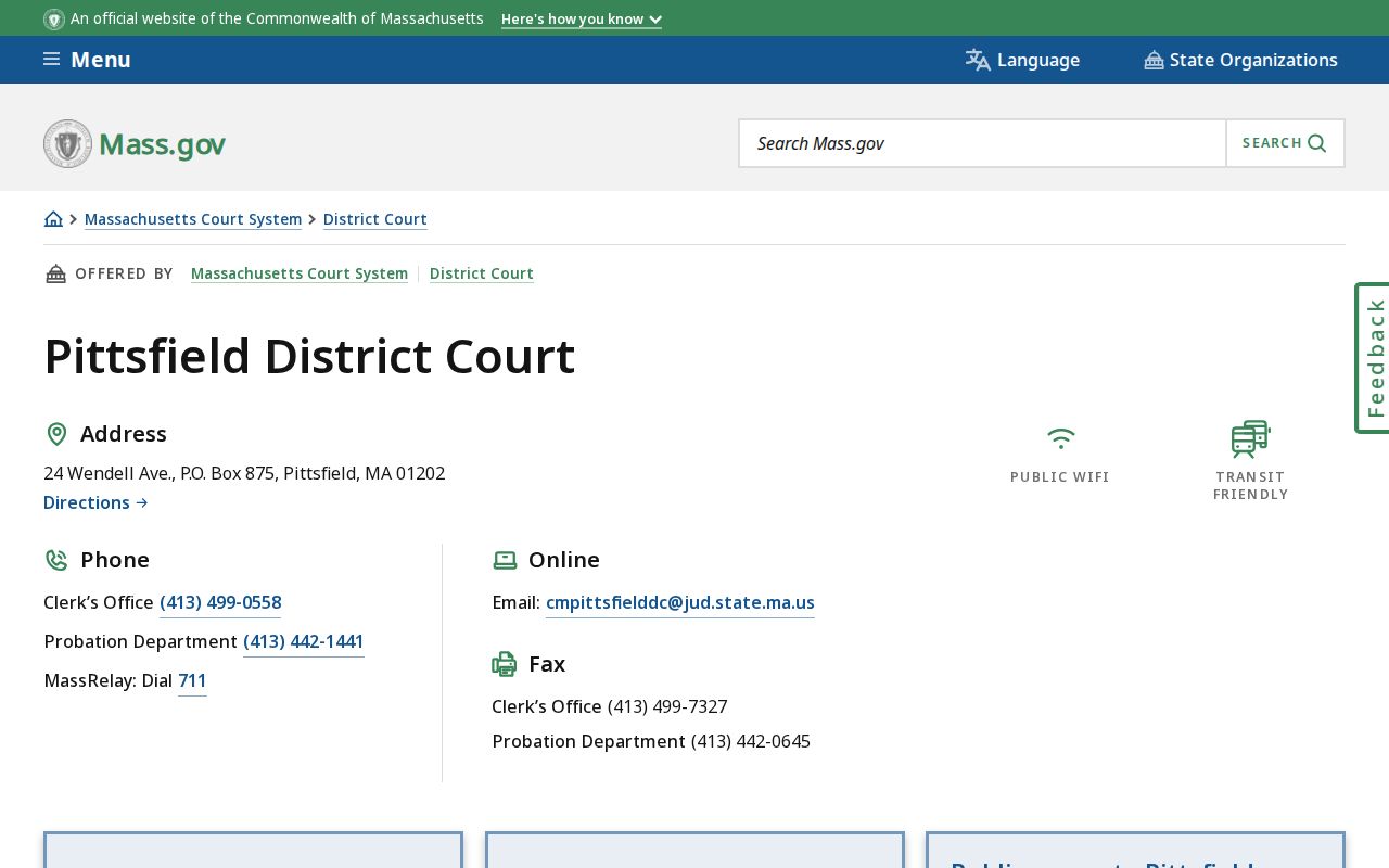 Pittsfield District Court contact block for Pittsfield and Berkshire County warrant records